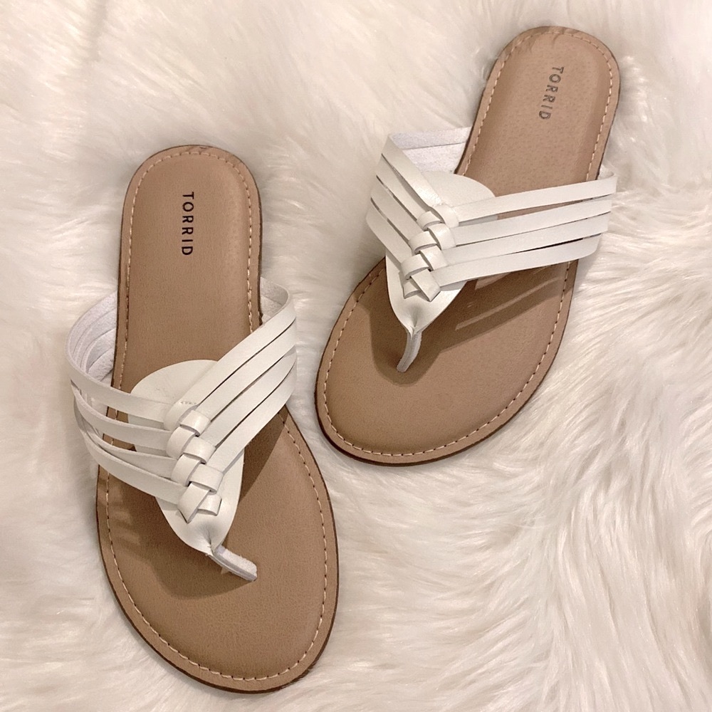 Torrid White Faux Leather Braided Strappy Sandals in Wide Width